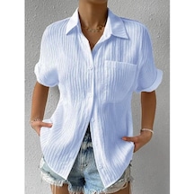 Kadın Cep Gömleği Düz Renk Günlük Yaka Gömleği Dikey Çizgili Üst Gökyüzü Mavisi Kadın Cep Gömleği Düz Renk Günlük Yaka Gömleği Dikey Çizgili Üst Gökyüzü Mavisi