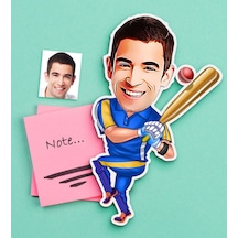 Kişiye Özel Bay Baseball Oyuncusu Karikatürlü Ahşap Magnet Çok Renkli
