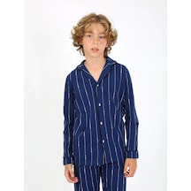 Vitmo Erkek Çocuk Uzun Kollu %100 Pamuklu Düğmeli Pijama Takımı Leo Uzun Mavi