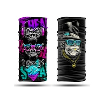 Dair Maymun Desenli 2'li Set Boyunluk Bandana Outdoor Balaklava Yüz Maskesi Kafa Bandı
