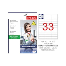 Tanex TW-2133 70x25mm Kuşe Laser Etiket 100 Lü Paket