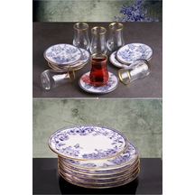 Butterfly 18 Parça Çay Bardaklı Seramik Pasta Tabağı Seti - Kup119s Mavi