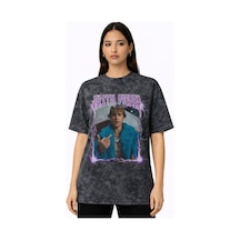 Sevbano Tasarım Justin Bieber Şarkıcı Baskılı Unisex Oversize Vintage Yık Siyah