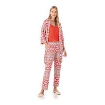 Kadın Yazlık İp Askılı Sabahlıklı Pijama Modal Pamuk 3lü Set Homewear Dowry 15-13 Mercan