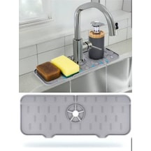 Silikon Musluk Matı Su Geçirmez Lavabo Kenar Damlatmaz Altlık Düzenleyici Mat Gri
