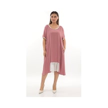 Cepli Yazlık Beden Elbise F10-2370 Pudra
