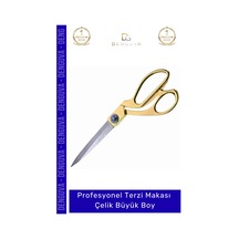 Terzimakası Profesyonel Tekstil Paslanmaz Keskin Ergonomik Altın Sarısı Terzi Makası Çelik Büyük Bo