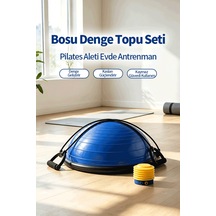 Bosu Ball Denge Topu 45 Cm Pilates Aleti Direnç Lastiği + Pompa Dahil Kaymaz Taban