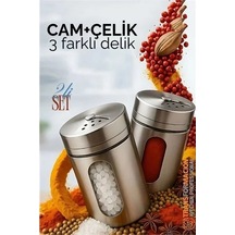 Cam+çelik Tuzluk Biberlik Karabiberlik 3 Farklı Delikli 2 Li Set 721944 Diğer