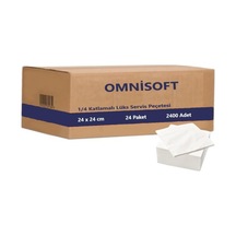 Omnisoft 24 x 24 CM 1/4 Çift Katlı Lüks Servis Peçetesi Beyaz 24 Paket 2400 Adet