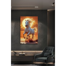 Günbatımında Şahlanan Beyaz At Tasarımlı Dekoratif Temperli Modern Salon Ofis Cam Tablo Modern Dekorasyon Temalı Dekoratif Duvar Tablosu, Salon, Ev Ve Ofis Dekoru,