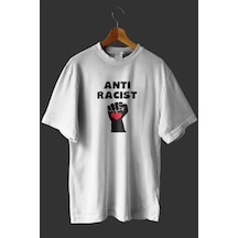 Adrift -wed Anti Racist Tasarım Baskılı Oversize T Shirt Beyaz