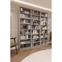 Asra Trend K-22 %100 MDF 180 cm 3 Modüllü Kitaplık 21 Raflı Dev Kütüphane Kül Gri