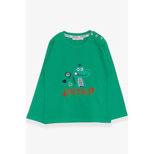 Breeze Erkek Bebek Uzun Kollu Tişört Dinozor Nakışlı 9 Ay-3 Yaş, Yeşil