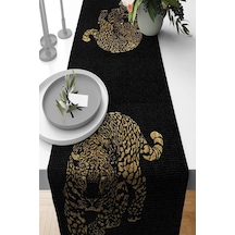 Siyah Leopar Desenli Premium Masa Örtüsü Runner Rnr355n11