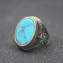 925 Ayar Oval Düz Firuze Taşlı Gümüş Erkek Yüzüğü Gümüş