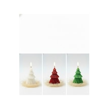 Yılbaşı Mumu Modern Çam Ağacı 3lü Set 8x12 Çok Renkli