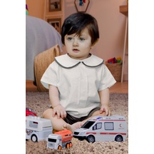 Totzee Keten Bebe Yaka Pileli Üst Fildişi