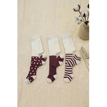 Cocole Socks Kız Bebek Külotlu Çorabı 3'lü Set Pamuklu Bordo 0-24 Ay Çok Renkli