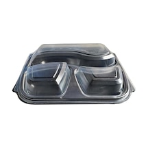 Şeffaf Kapaklı Sıcak Soğuk Isıya Dayanıklı Yemek Salata Kabı 3 Bölmeli 10'lu 21 x 25 CM
