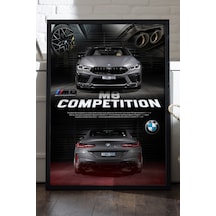 Bmw M8 Competition Araba Siyah Ahşap Çerçeveli Poster, Dekoratif Duvar Tablosu