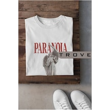 Startmore Unısex Kadın Erkek Paranoıa %100 Pamuk Baskılı Siyah Beyaz T-shirt Beyaz