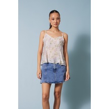 Desenli Peplum Top Ekru