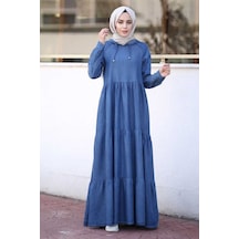 Neways 6531-Kapüşonlu Reglan Kollu Elbise Koyu Mavi