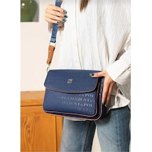Just Polo Kadın Orta Boy Kabartma Baskılı Lüks Ve Şık El & Omuz Çantası Shoulder Bag Lacivert