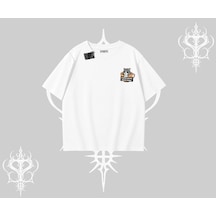 Tarzsokak Need Coffee Right Meow Yazılı Kedi Baskılı Oversize Tshirt Beyaz
