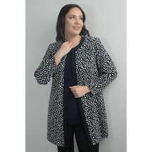 By Saygı Leopar Desen Yaka Broşlu İkili Büyük Beden Takım-40919 Lacivert