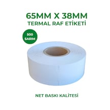 65x38 Termal Karton Raf Etiketi 500 Sarım Çentikli 20 Rulo 10.000 Adet Etiket