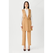 Aller Detaylı İnce Kemerli Yelek Pantolon Tunik Camel-camel Camel