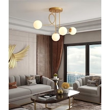 Fer Avize Jade Özel Tasarım Modern Spor Gold Renk Glop Beyaz Camlı Salon - Mutfak - Yatak Odası 4 Lü Avize Diğer