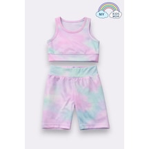 My Kids Wear Kız Çocuk Çok Amaçlı Batik Desenli Mayo & Spor Takımı 12438 Açık Mavi - Somon