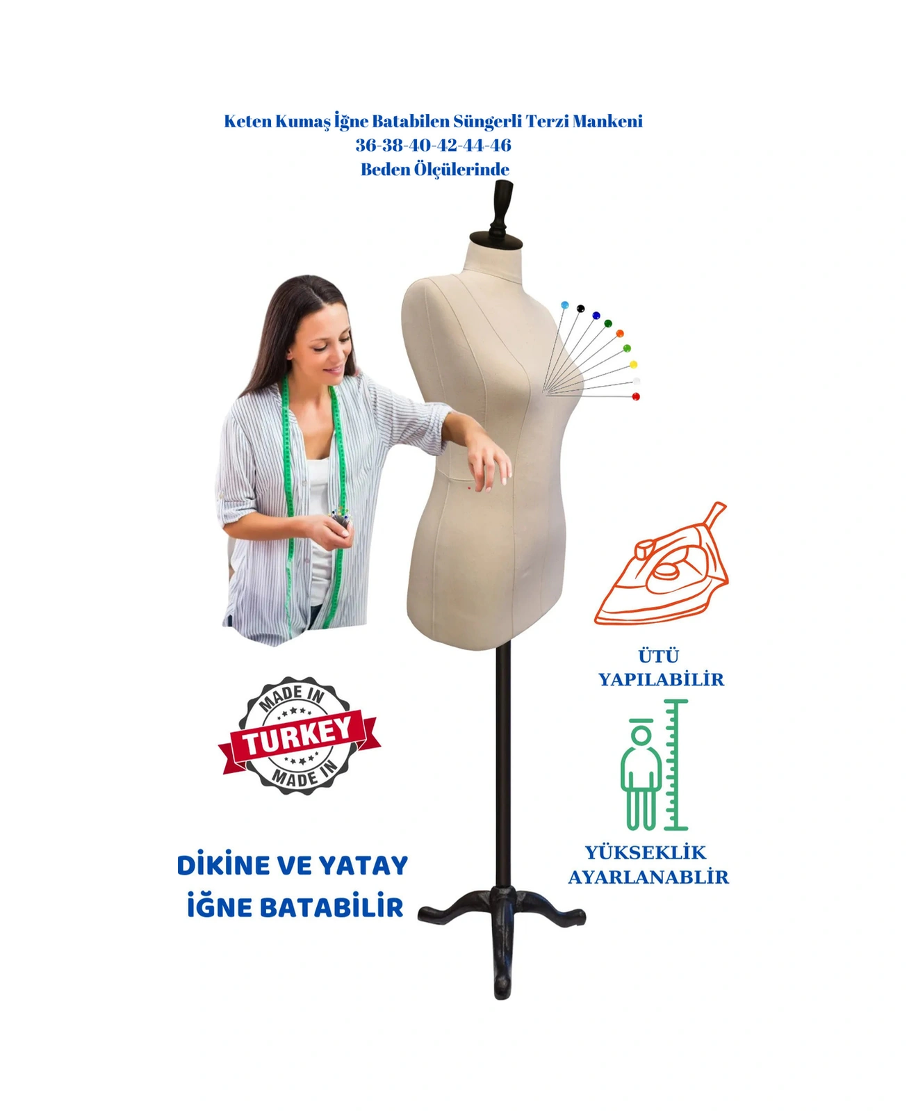 Keten Kumaş Süngerli Iğne Batabilen Prova Mankeni Terzi Mankeni Ket-01 0016