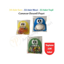 100 Adet Sarı-mavi-yeşil Renkli Canavar Desenli Cake Pop & Kurabiye Poşeti-10x15 Cm