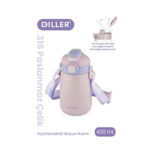 Dıller 420 Ml Pipetli/pipetsiz Tek Kapak Çift Kullanım Askılı Çelik Termos Su Matarası 6 Saat Sıcak/soğuk Pudra