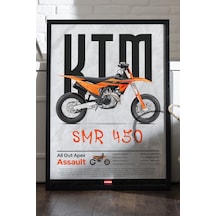 Ktm Smr 450 Siyah Ahşap Çerçeveli Poster, Dekoratif Motosiklet Duvar Tablosu