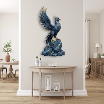 Anka Kuşu Heykeli Mavi-altın - Metal Tablo - Dec0128 51 X 95 Cm Çok Renkli