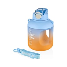Vagonlife 1100 Ml Çift Renk Pipetli Taşıma Askılı Ve Kulplu Motivasyon Su Matarası Sticker Hediyeli Vgn2302-açık Mavi