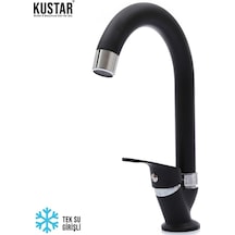 Kustar Siyah Mermerden Tek Su Girişli Lavabo Musluğu Siyah