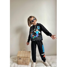 Cg Kids Minecraft Lego Siyah Erkek Çocuk 2 İplik Alt Üst Takım Süper Kalite Baskı Kumaş Siyah
