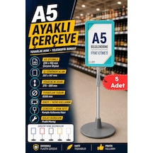 5 Adet - A5 Ayaklı Menü Ve Fiyat Bilgi Standı Yuvarlak Tabanlı Teleskopik Çerçeve Etiketlik Turkuaz