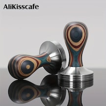 Motion003 Alıkısscafe Premium 49mm Kahve Dizgisi 304 Paslanmaz Çelik Çıkarılabilir Düz Taban Renkli Ahşap Sap Espresso Demleme Için Ahşap