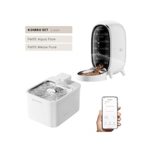 Petfit Aqua Flow Wifi Akıllı Bataryalı Otomatik Kedi Köpek Su Pınarı Çeşmesi Şelalesi+petfit Meow Pure 3l Wi-fi Kameralı Akıllı Otomatik Mama Kabı Besleme Ünitesi Bundle