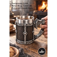 5 Adet Balta Kulplu 3d Kupa Bardak Paslanmaz Çelik, Metal Mug, 13x9 Cm, Dekoratif İçecek Kabı