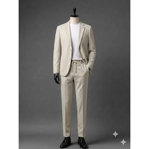Atkgiyim Takım Elbise Erkek Slim Fit Modern Kesim Ceket Pantolon İkili Takım Krem