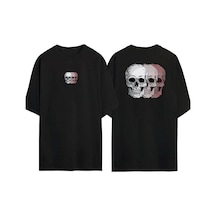 Thewert Unisex Üç Kuru Kafa Ön Arka Baskılı Sıyah Oversize T-shirt Siyah