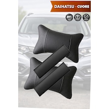 Daihatsu Cuore Uyumlu Lüks Deri Kemer Koruyucu Siyah Deri Yastık Set